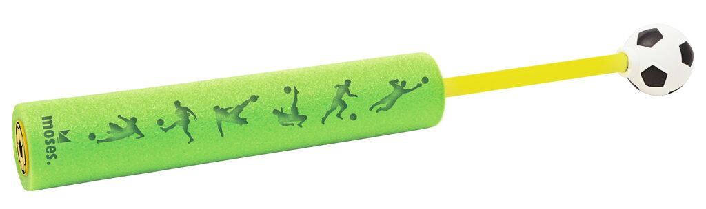 Grüner Schaumstoff-Wasserpistolen-Griff mit Fußballmotiv und Silhouetten von Fußballspielern, Marke: moses. Verlag