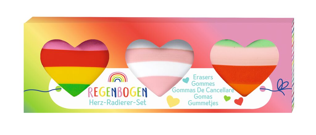 Regenbogen Herz Radierer Set