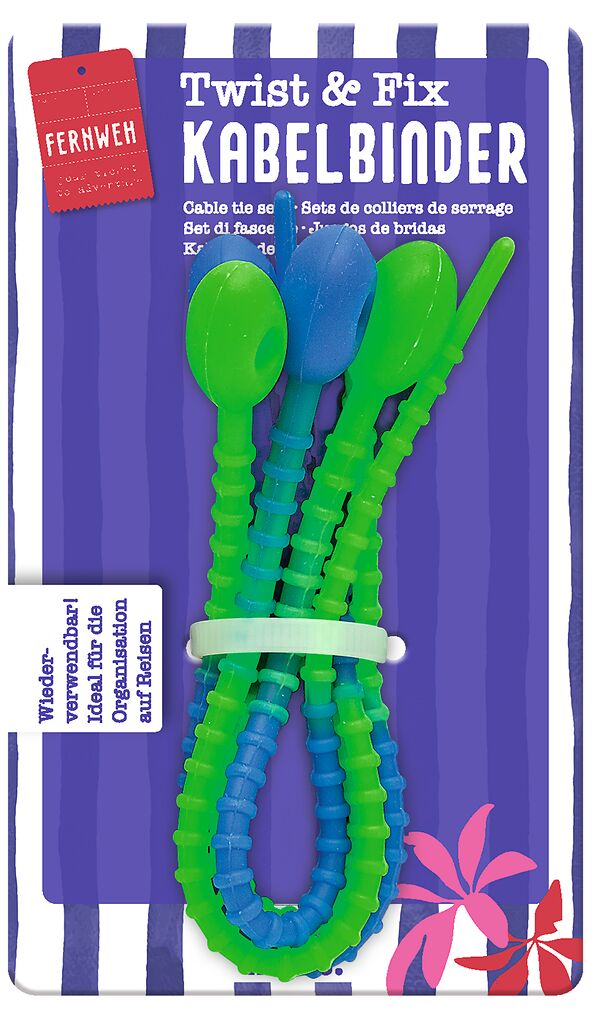 Fernweh Twist & Fix Kabelbinder Neon grün-blau