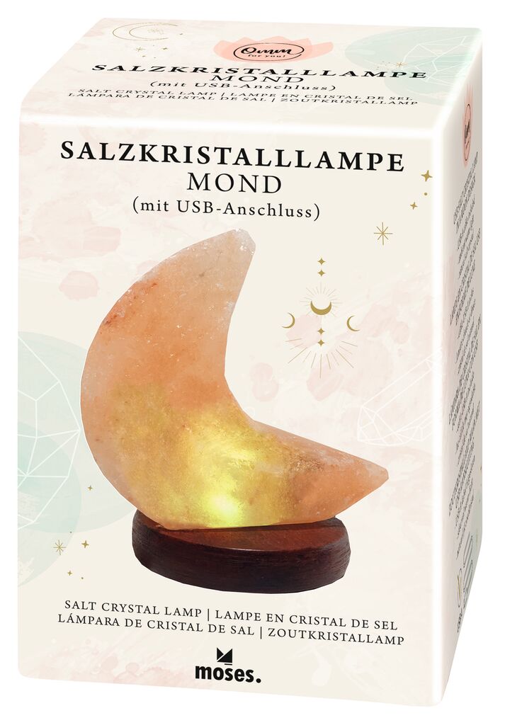 Omm for you Salzkristall-Lampe Mond mit USB