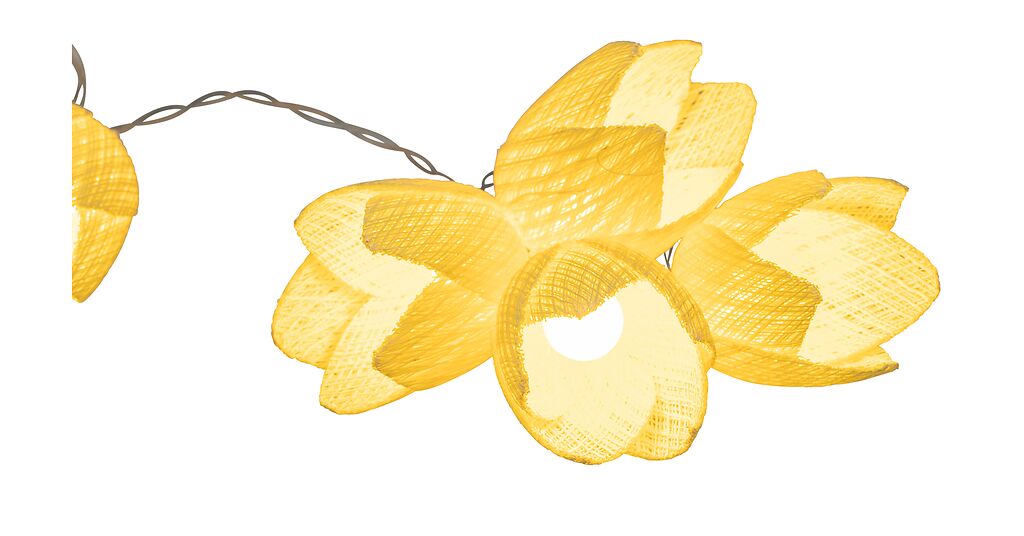 Gelbe Blumen-Lichterkette aus Stoff, warmes Licht, auf weißem Hintergrund Marke: moses. Verlag