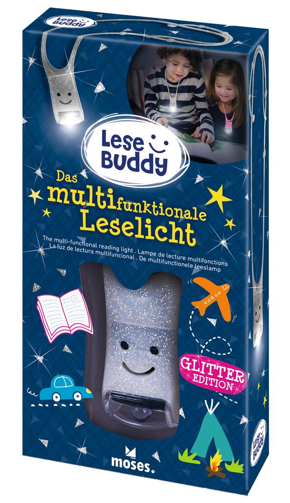 Lese Buddy - Das multifunktionale Leselicht Glitzer silber