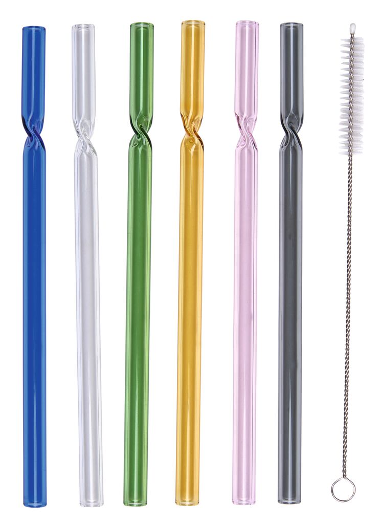 Blatt & Blüte Bunte Glas-Trinkhalme 6er Set Blatt & Blüte Bunte Glas-Trinkhalme 6er Set