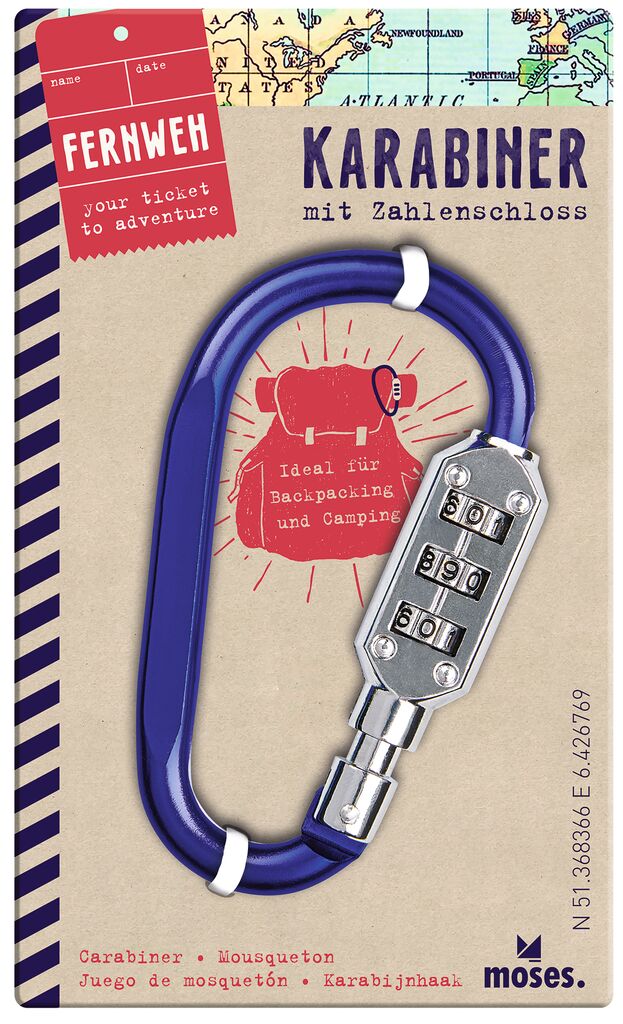 Fernweh Karabiner mit Zahlenschloss blau Fernweh Karabiner mit Zahlenschloss blau