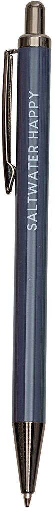 Blauer Kugelschreiber mit Metallclip und Aufschrift SALTWATER HAPPY, Marke: moses. Verlag