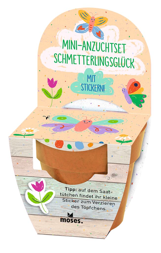 Mini-Anzuchtset mit Stickern Frühlingswiese orange