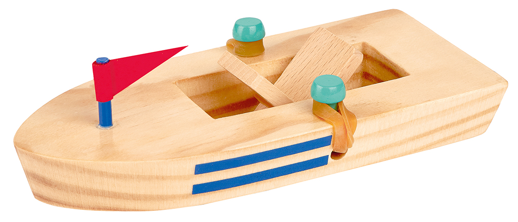 Holzboot mit Gummimotor