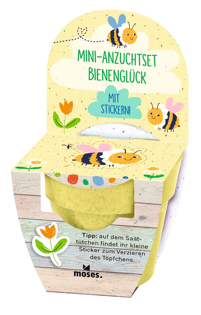 Mini-Anzuchtset mit Stickern Frühlingswiese gelb