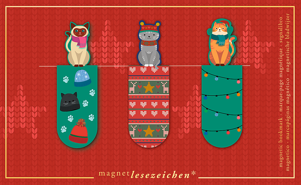 Magnetlesezeichen Weihnachtskatzen