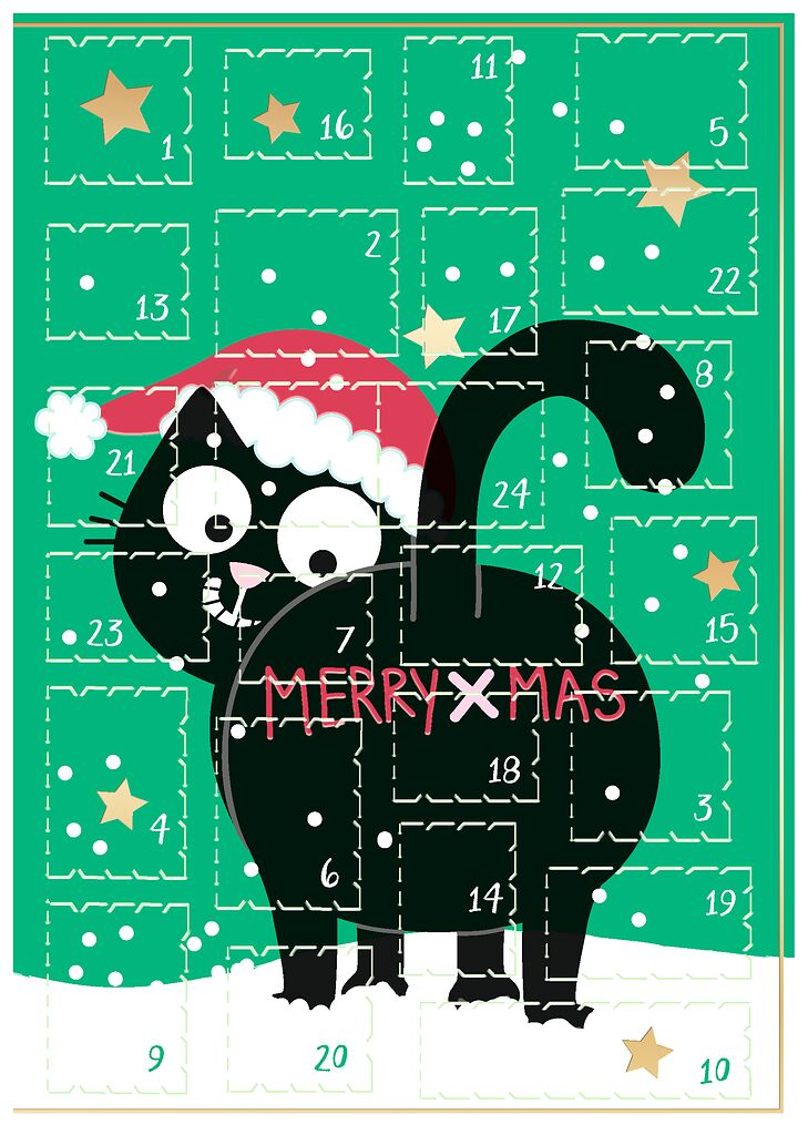 Ed, the Cat Adventskalender-Grußkarte Xmas grün