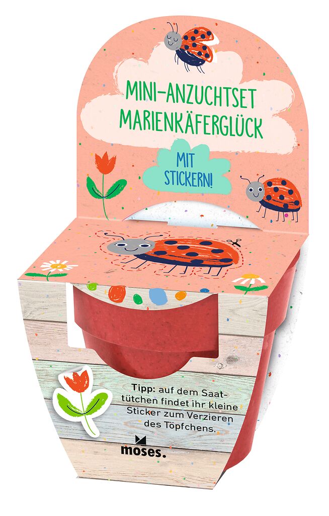 Mini-Anzuchtset mit Stickern Frühlingswiese rot