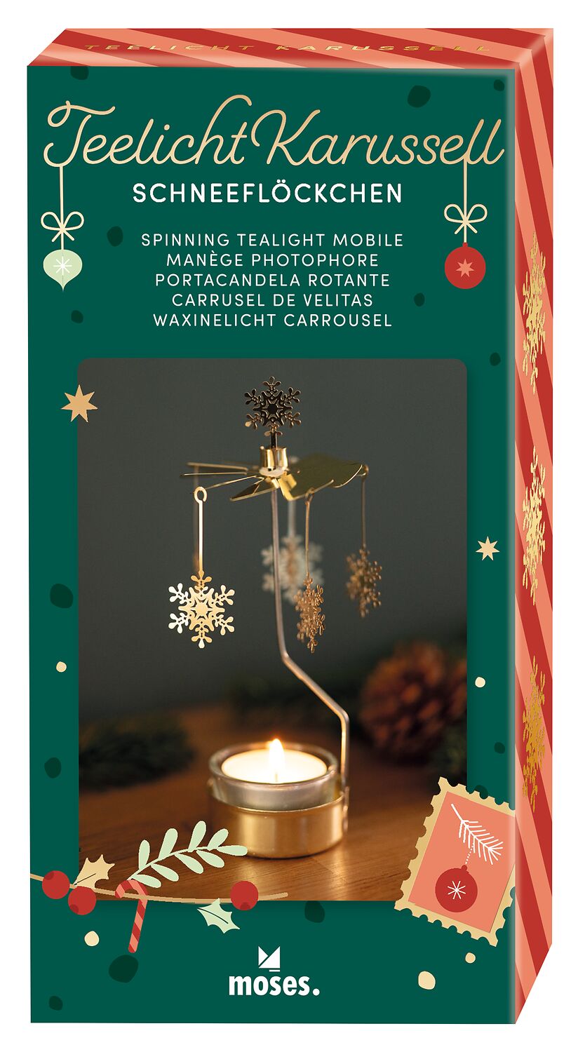 Teelicht-Karussell Schneeflöckchen Gold