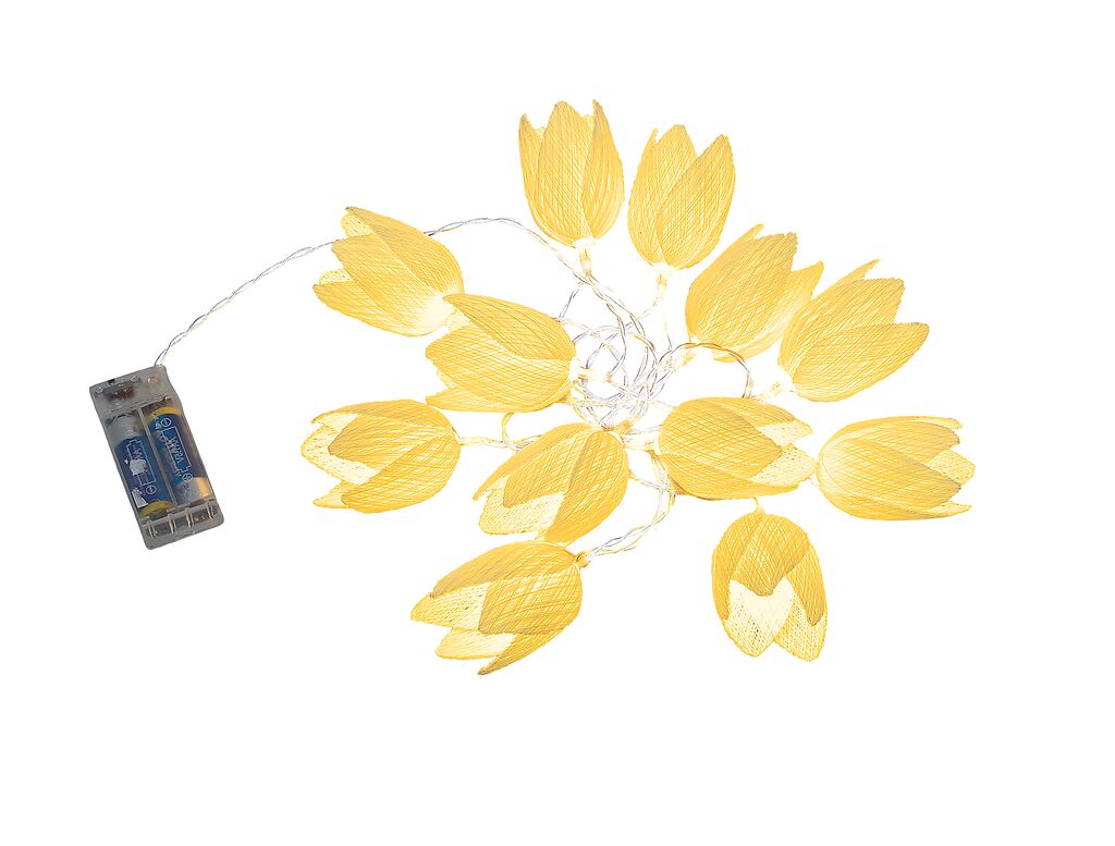 LED-Lichterkette mit gelben Blüten und Batteriefach, Marke: moses. Verlag