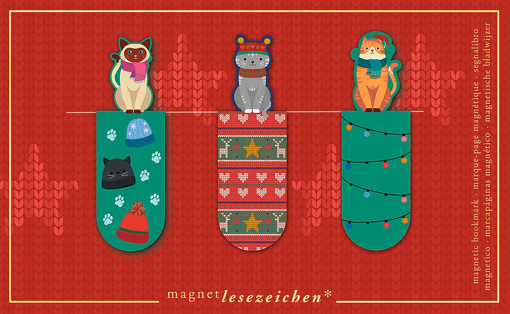 Magnetlesezeichen Weihnachtskatzen