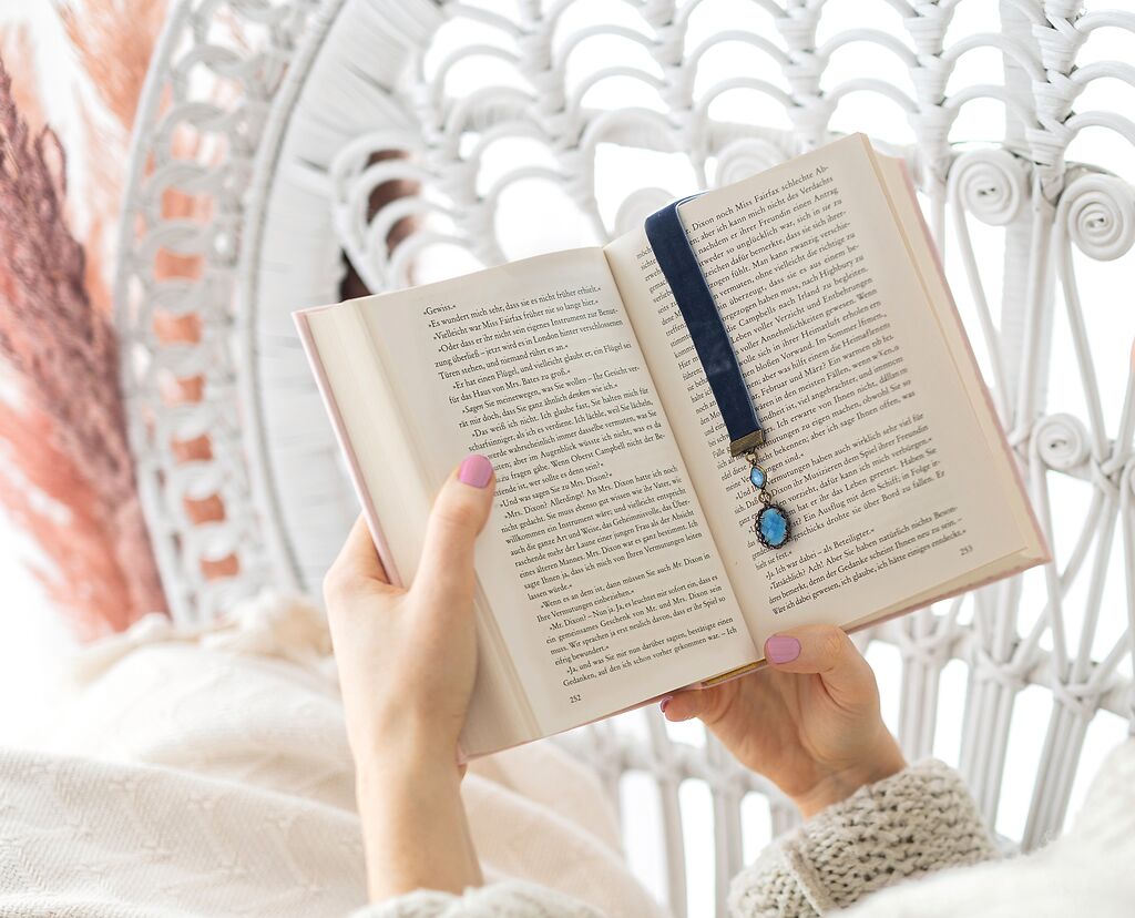 moses. libri_x Lesezeichen mit Charms Jane Austen Vintage blau