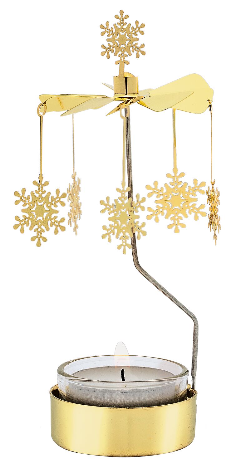 Teelicht-Karussell Schneeflöckchen Gold