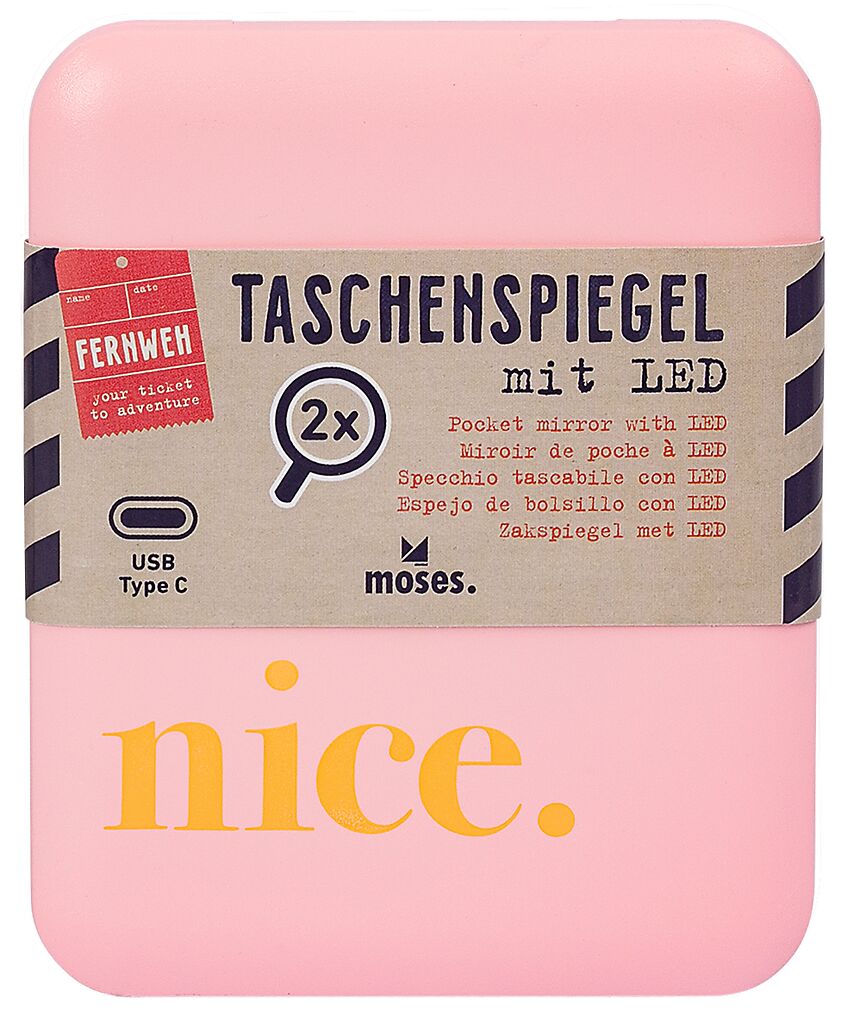 Fernweh Taschenspiegel mit LED rosa