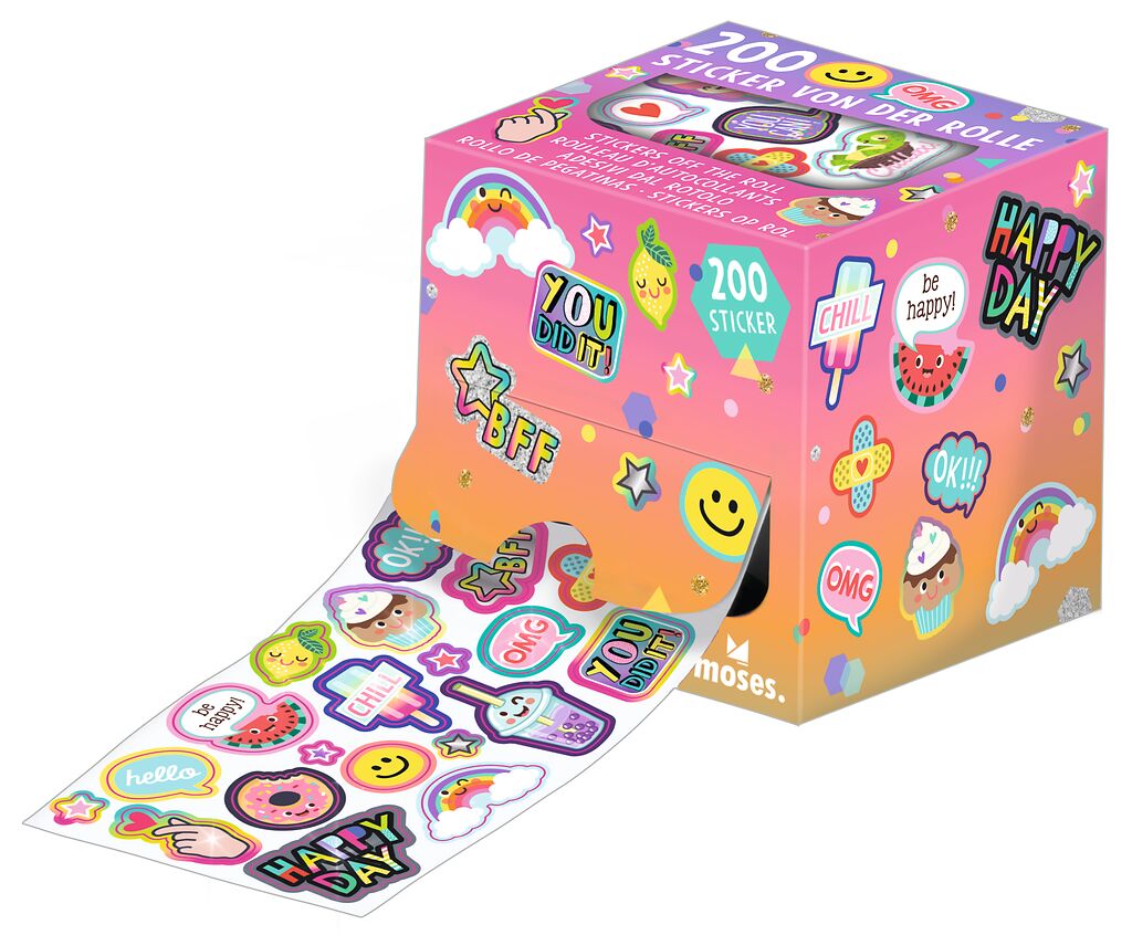 Happy Day Sticker von der Rolle pink