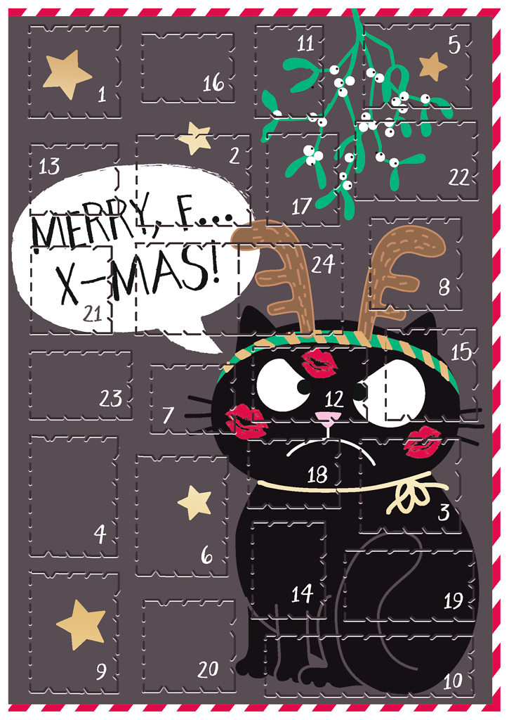 Ed, the Cat Adventskalender-Grußkarte Xmas grau