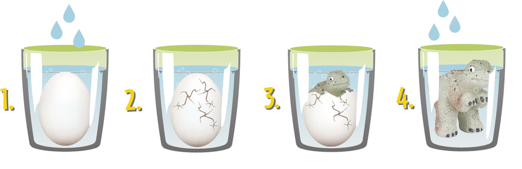 Schlüpfender Dino im Ei