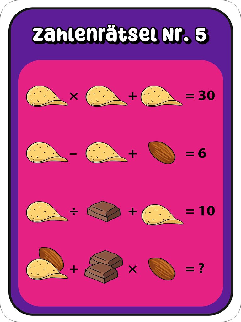 Rätsel Snacks Zahlen suchen