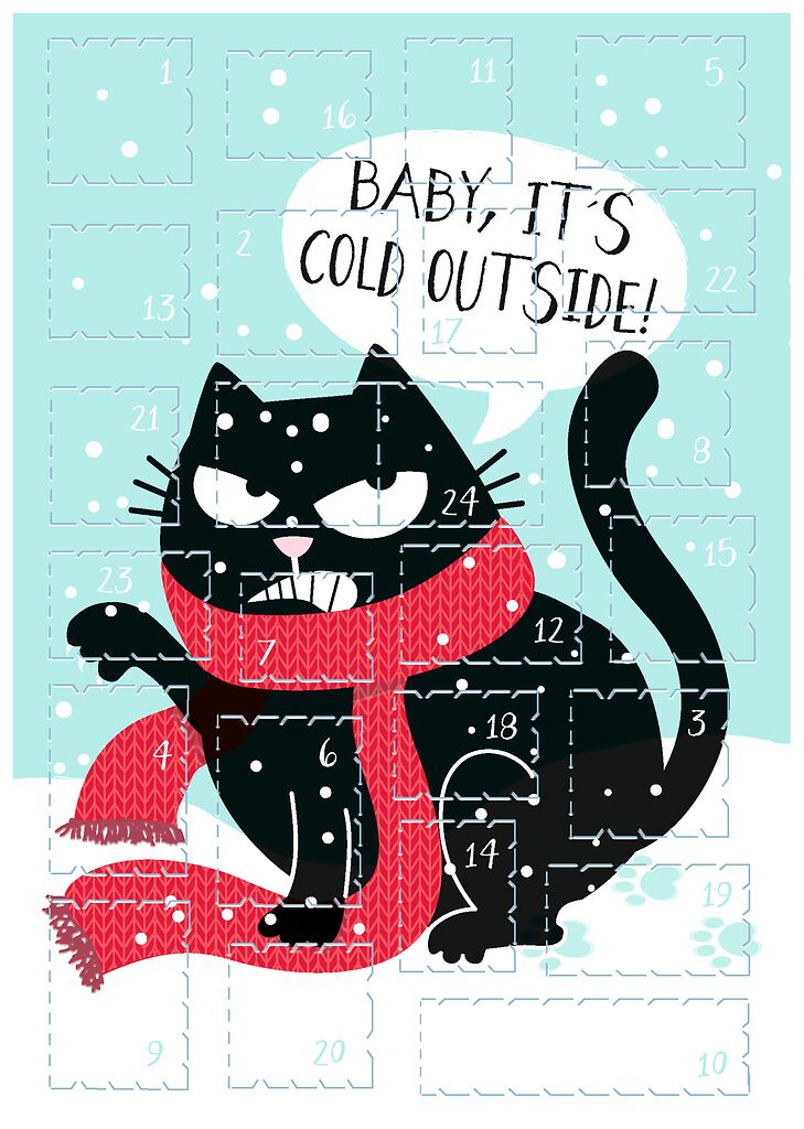 Ed, the Cat Adventskalender-Grußkarte Xmas hellblau