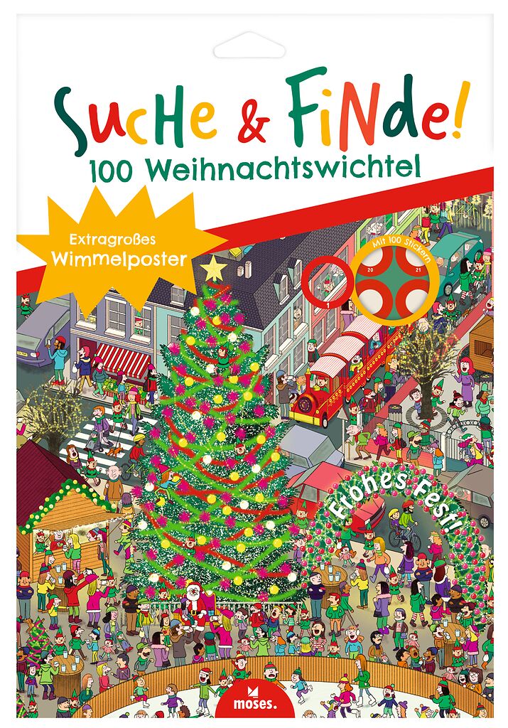 Suche & Finde! 100 Weihnachtswichtel - Wimmelposter mit wieder ablösbaren Stickern