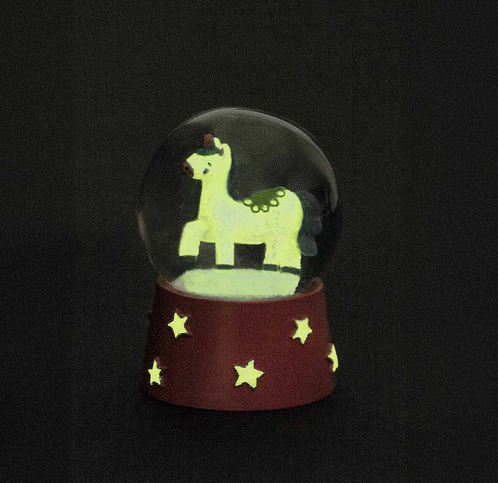 Nachtleuchtende Schneekugel Einhorn