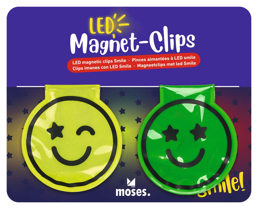 Magnet Clips mit LED Smile grün und gelb