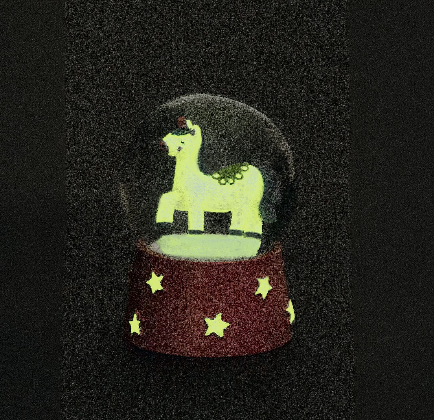 Nachtleuchtende Schneekugel Einhorn