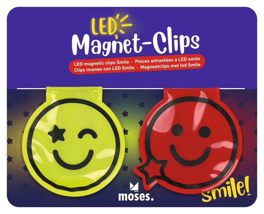 Magnet Clips mit LED Smile rot und gelb