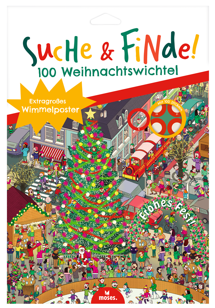 Suche & Finde! 100 Weihnachtswichtel - Wimmelposter mit wieder ablösbaren Stickern
