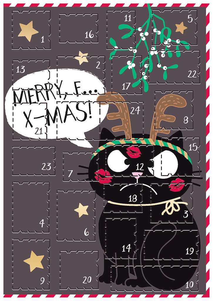 Ed, the Cat Adventskalender-Grußkarte Xmas grau